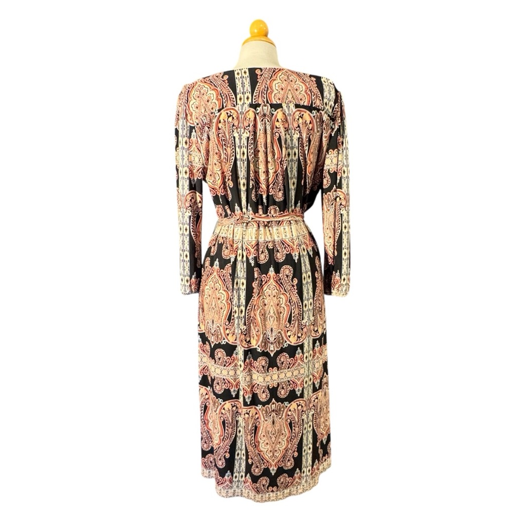 AUW Black Midi Dress with Peach Paisley Print - Picture 2 of 9